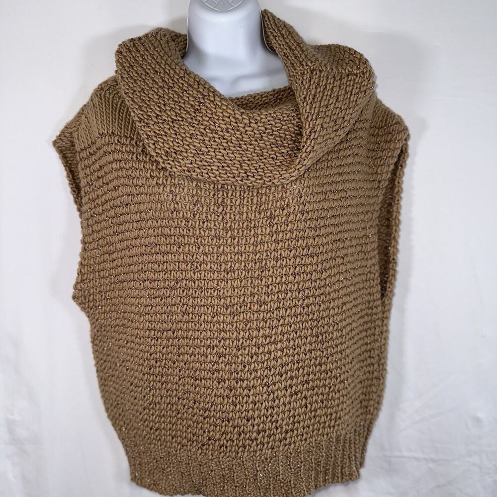 Allude Wool Cashmere Knitted Sleeveless Oversized Sweater Camel Beige Size M